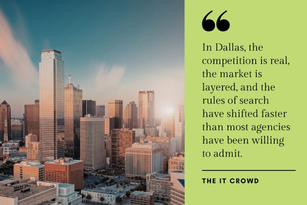 Aerial view of downtown Dallas at golden hour, showcasing Reunion Tower and the city's dense, competitive business landscape.