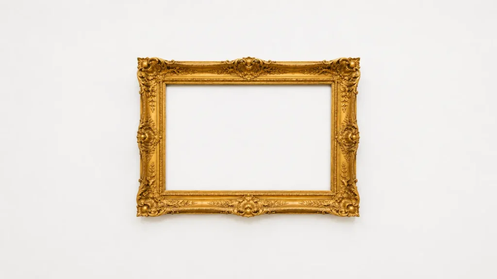 An ornate gold frame on a blank wall—a metaphor for marketing agency reporting that looks good but shows nothing.
