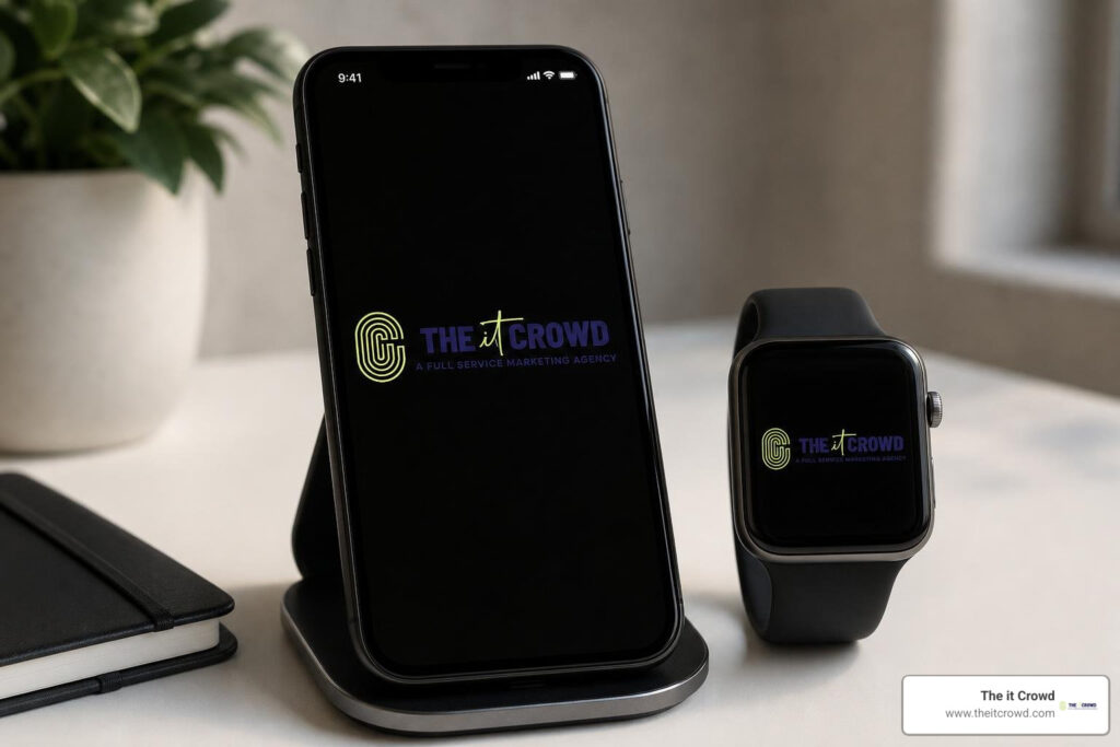 modern brand logo on smartphone and smartwatch