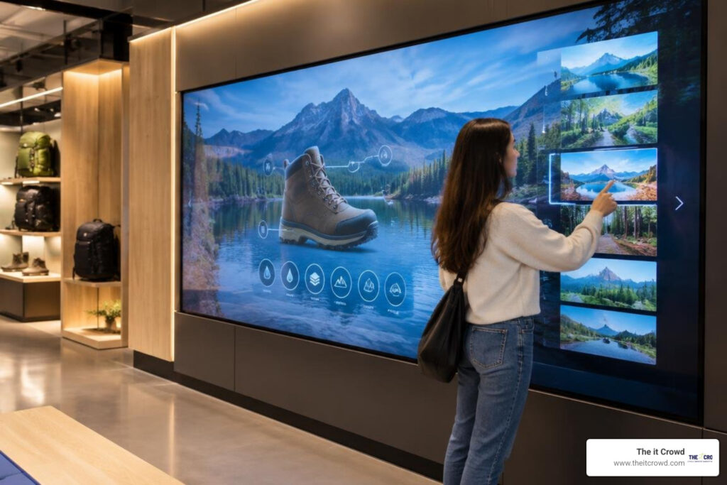 Interactive phygital retail display merging spatial design and digital storytelling